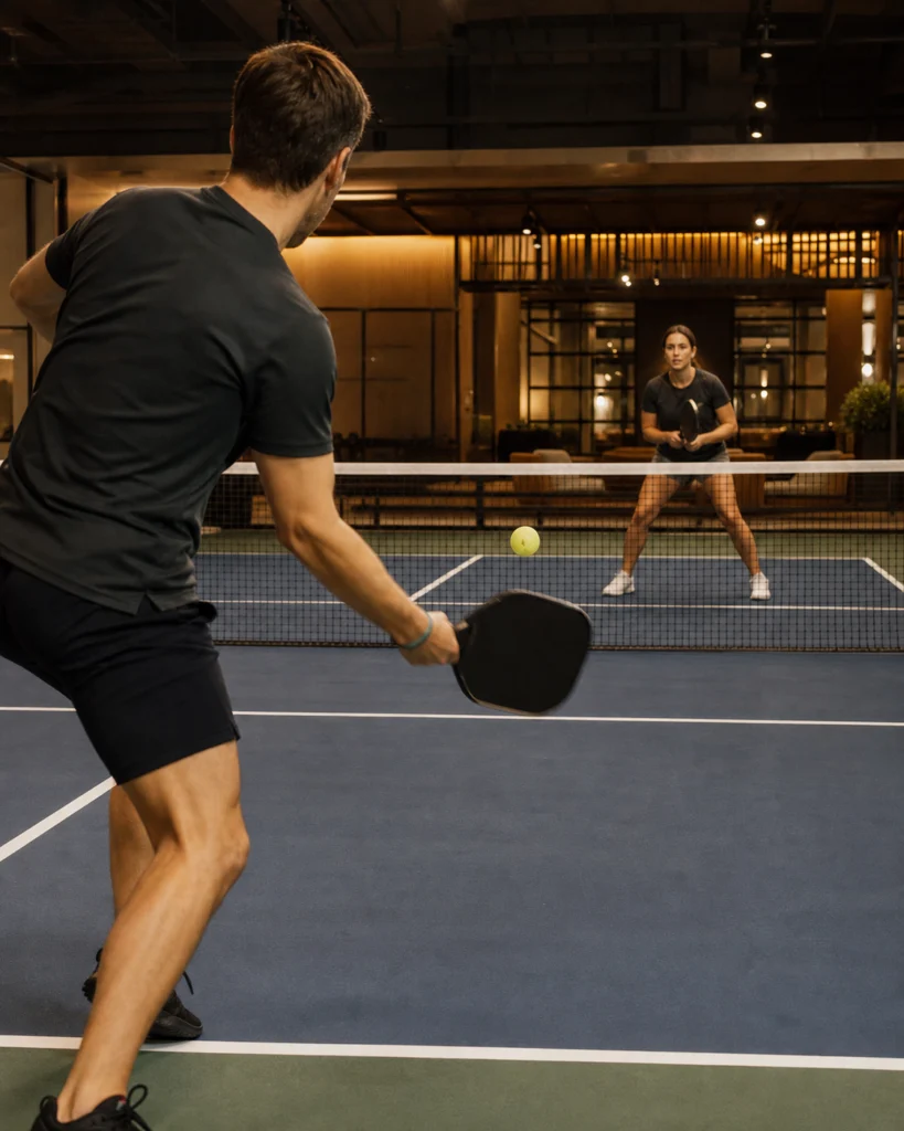 Players during pickleball open play at Grosse Ile Athletic Club