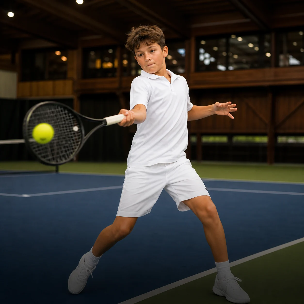 Junior tennis player hitting a forehand
