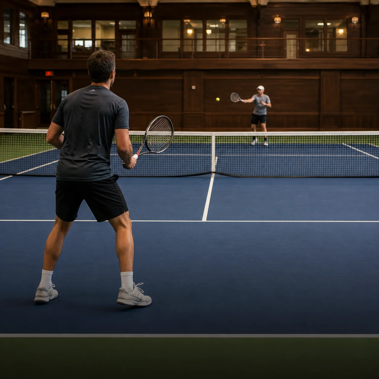 Two players enjoying open tennis play